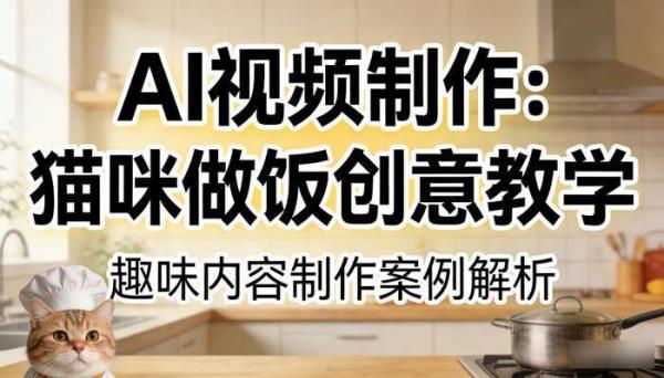 《AI视频制作》猫咪做饭创意视频案例 趣味内容制作教学