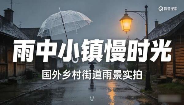 国外小镇乡村街道下雨走拍 抖音高清横屏风景音乐号素材