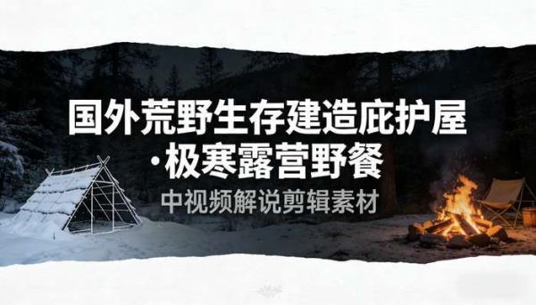 国外荒野生存建造庇护屋 极寒露营野餐中视频解说剪辑素材