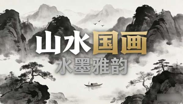 山水国画高清大图 水墨画临摹喷绘装饰画无框画素材图库