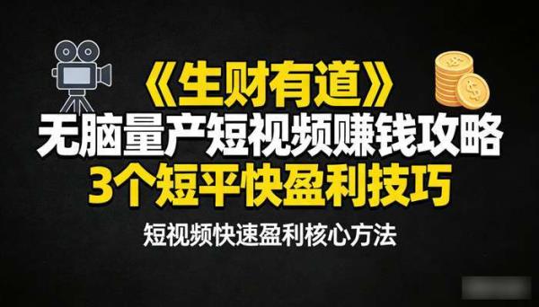 《生财有道》无脑量产短视频赚钱攻略 3个短平快盈利技巧
