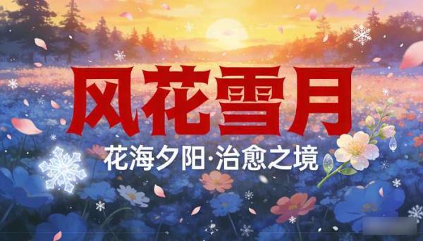 唯美治愈风景花海夕阳 树林风花雪月动画场景背景短片剪辑素材