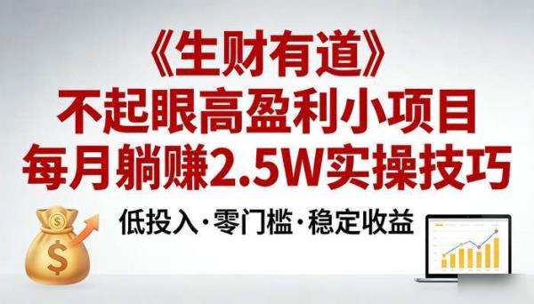 《生财有道》不起眼高盈利小项目 每月躺赚2.5W实操技巧