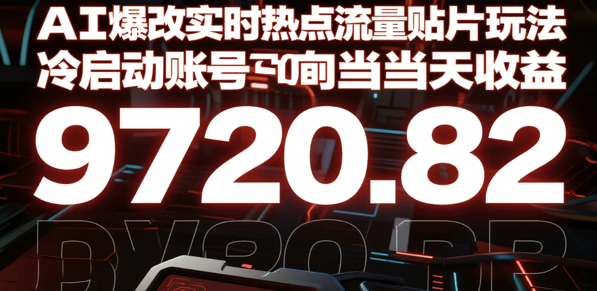 AI爆改实时热点流量贴片玩法，冷启动账号当天收益9720.82元-原创