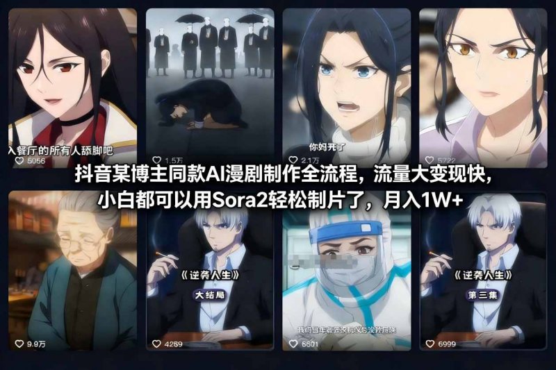 抖音某博主同款AI漫剧制作全流程，流量大变现快，小白都可以用Sora2轻松制片了，月入1W-原创