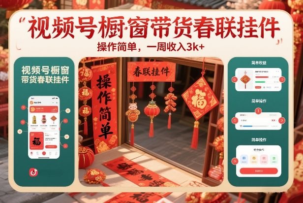 视频号橱窗带货春联挂件，操作简单，一周收入3k-原创