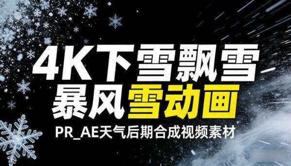 4K下雪飘雪暴风雪动画 PR_AE天气后期合成视频素材
