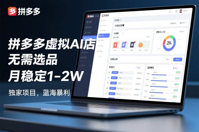 拼多多虚拟AI店，无需选品，月稳定1-2W，独家项目，蓝海暴利-原创