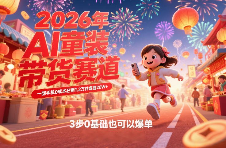 AI童装新春带货赛道，一部手机0成本狂销1.2万件喜提20W，3步0基础也可以爆单-原创