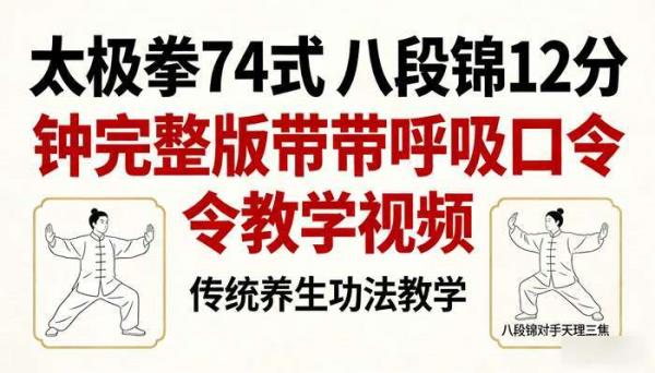 太极拳 74 式  八段锦 12 分钟完整版 带呼吸口令教学视频