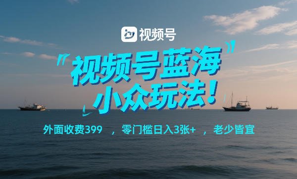 视频号蓝海小众玩法！外面收费399，零门槛日入3张，老少皆宜-原创