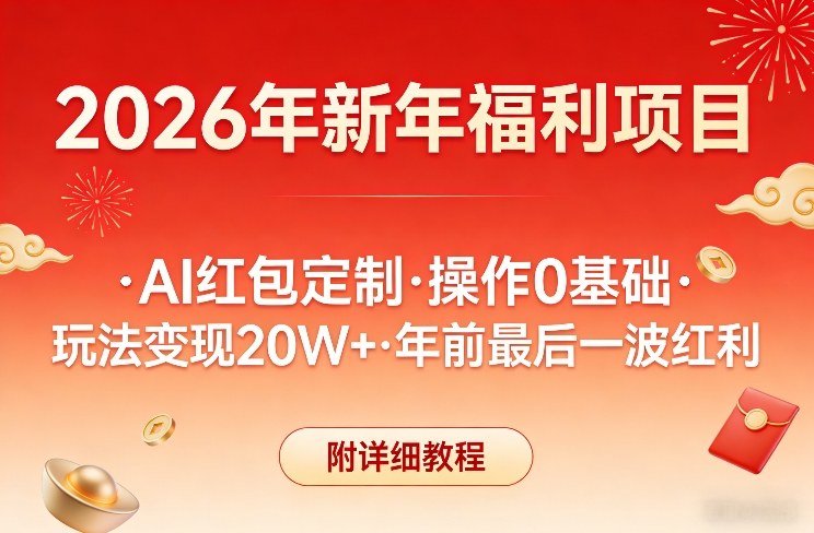新年福利项目，AI红包定制，操作0基础，玩法变现20W年前最后一波红利，附详细教程-原创