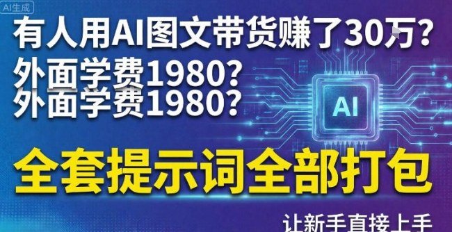 有人用AI图文带货賺了30w？外面学费1980？全套提示词全部打包，让新手直接上手-原创
