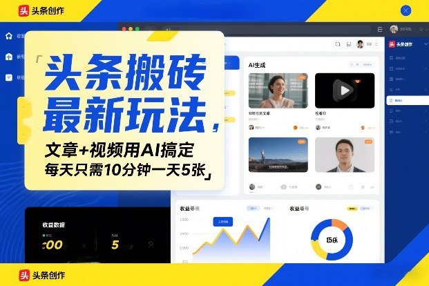 头条搬砖最新玩法，文章视频用AI搞定，每天只需10分钟一天5张-原创