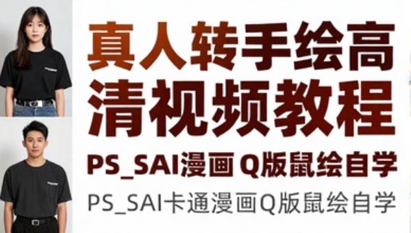 真人照片转手绘高清视频教程 PS_SAI卡通漫画Q版鼠绘自学