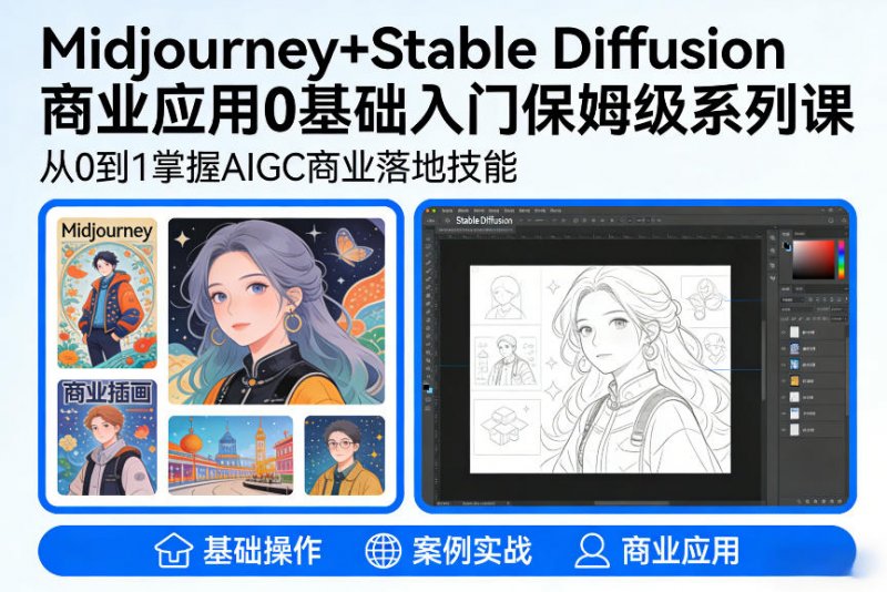 AIGC商业应用MidjourneyStable Diffusion教程，0基础入门保姆级系列课-原创