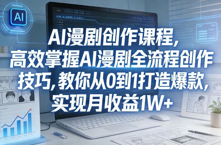 某社群AI漫剧创作课程，高效掌握AI漫剧全流程创作技巧，教你从0到1打造爆款，实现月收益1W-原创