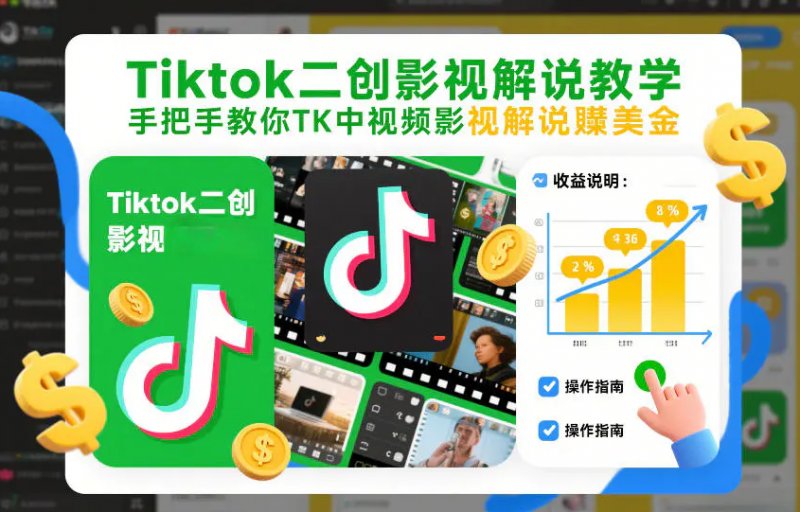 Tiktok二创影视解说教学 手把手教你TK中视频影视解说賺美金（更新26年1月）-原创
