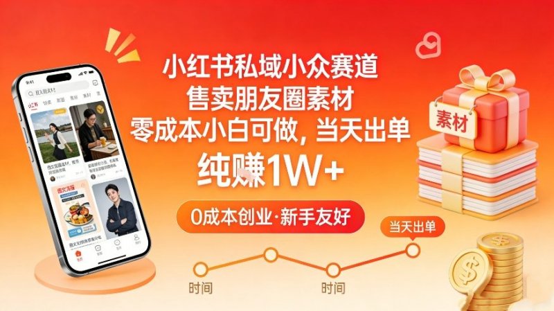 小红书私域小众赛道，售卖朋友圈素材，零成本小白可做，当天出单，月入1W-原创