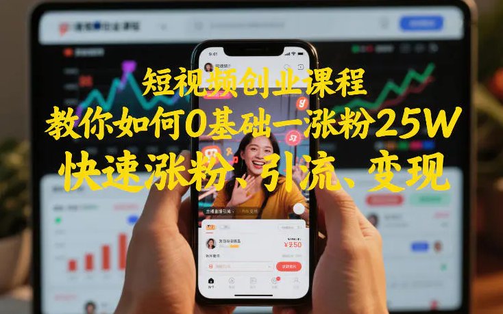 短视频创业课程 教你如何0基础一天涨粉25W 快速涨粉、引流、变现-原创