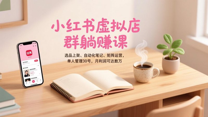 （1.12）小红书虚拟店群躺赚课，选品上架、自动化笔记、矩阵运营，单人管理30号，月利润可达数万-原创