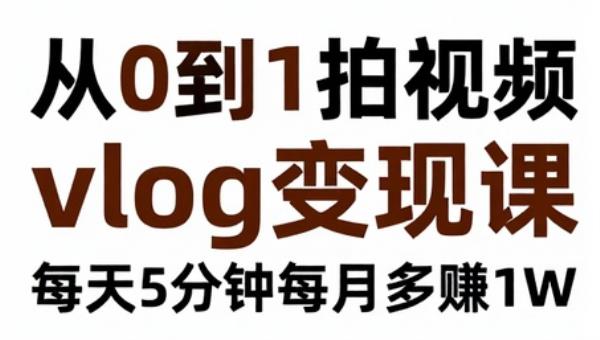 从0到1拍视频vlog变现课（22节课） 每天5分钟每月多赚1W