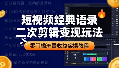 短视频经典语录二次剪辑变现玩法零门槛流量收益实操教程