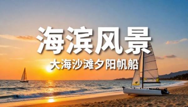 大海沙滩夕阳帆船海滨风景自媒体短片素材