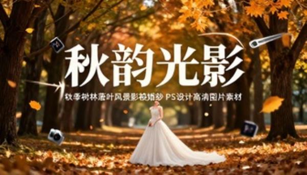 秋季树林落叶风景影楼婚纱 PS 设计高清图片素材