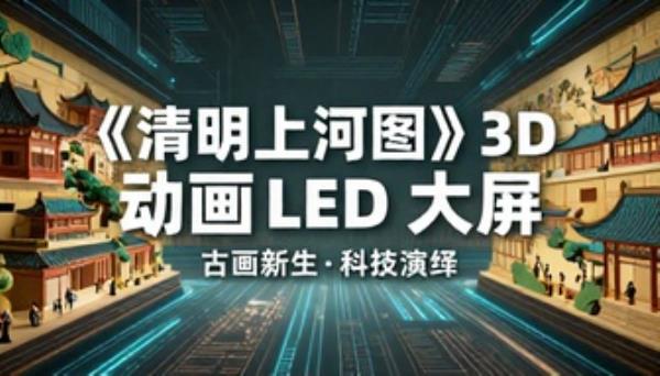 清明上河图古画 3D 动画 LED 大屏背景视频