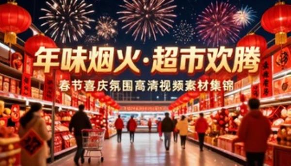 过年逛超市放烟花喜庆氛围高清视频素材
