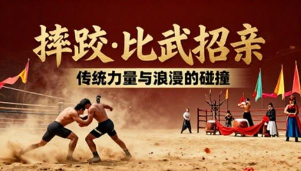男女混合摔跤及传统比武招亲视频素材