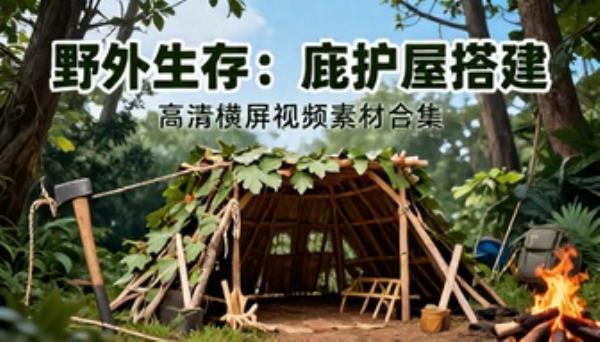野外生存搭建庇护屋高清横屏视频素材合集