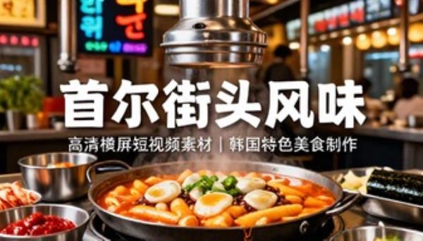 韩国街头特色美食制作高清横屏短视频素材