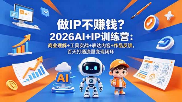 做IP不赚钱？2026AIIP训练营：商业理解工具实战表达内容作品反馈，百天打通流量变现闭环