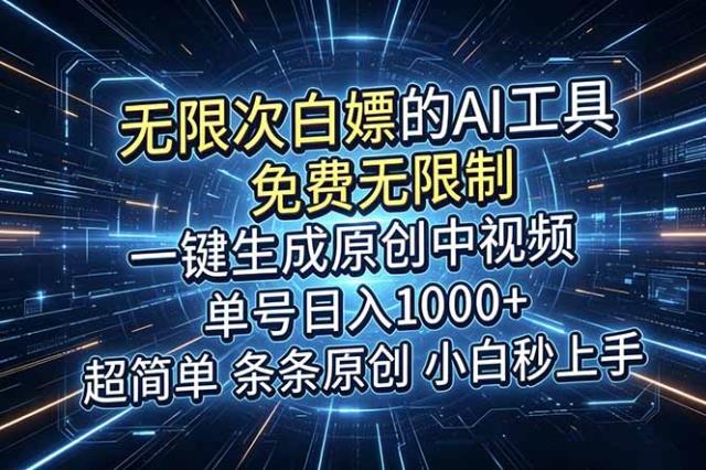 超强大的AI工具，免费无限制，一键生成原创中视频，单号日入1000，小白秒上手