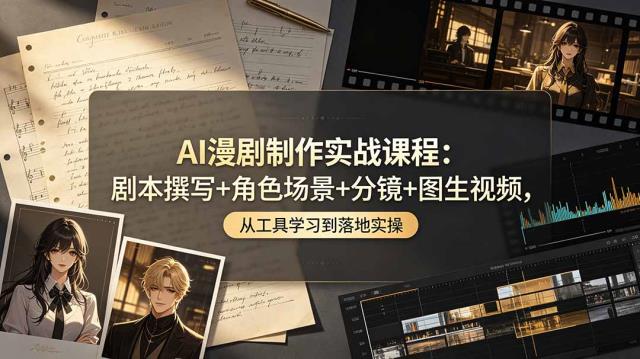 AI漫剧制作实战课程：剧本撰写角色场景分镜图生视频，从工具学习到落地实操