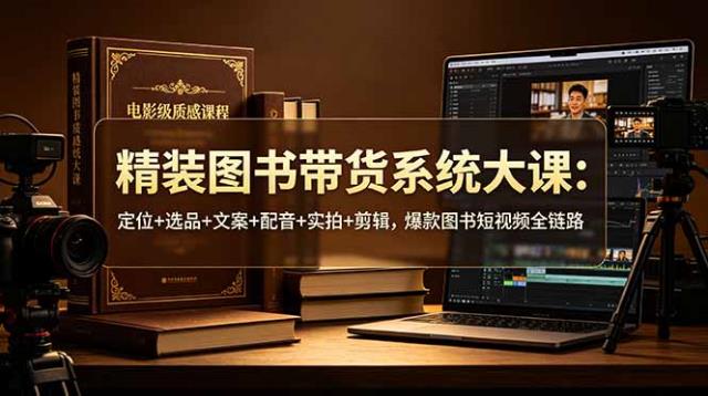 精装图书带货系统大课：定位选品文案配音实拍剪辑，爆款图书短视频全链路
