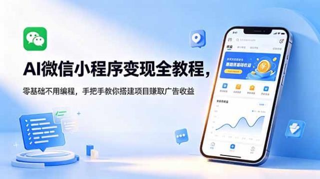 AI微信小程序变现全教程，零基础不用编程，手把手教你搭建项目赚取广告收益