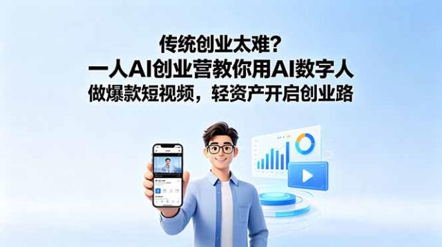 传统创业太难？一人AI创业营教你用AI数字人做爆款短视频，轻资产开启创业路