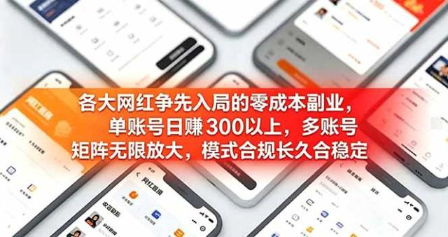 各大网红争先入局的零成本副业，单账号日赚 300 以上，多号矩阵可放大，模式合规长久稳定！