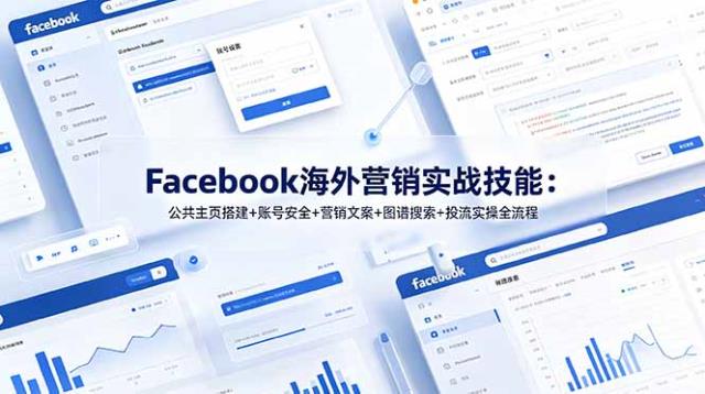 Facebook海外营销实战技能：公共主页搭建账号安全营销文案图谱搜索投流实操全流程