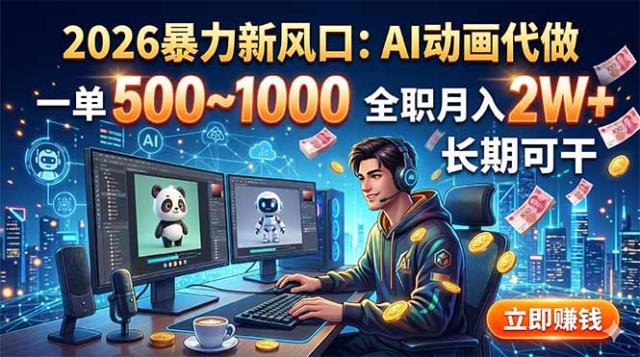 2026暴力新风口：AI动画代做，一单500~1000，全职月入2W，长期可干