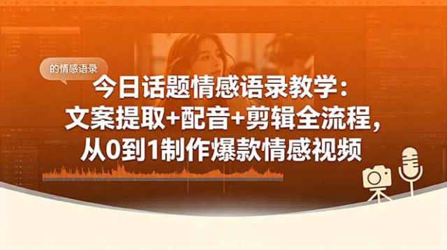 今日话题情感语录教学：文案提取配音剪辑全流程，从0到1制作爆款情感视频