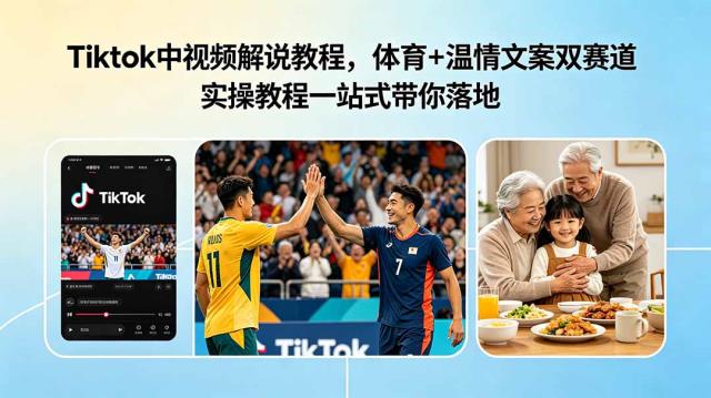 Tiktok中视频解说教程，体育温情文案双赛道实操教程一站式带你落地