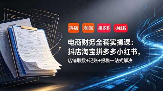 电商财务全套实操课：抖店淘宝拼多多小红书，店铺取数记账报税一站式解决