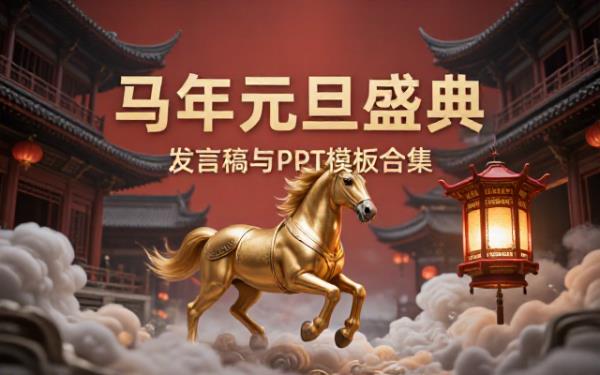 马年元旦联欢晚会与发言稿 PPT 模板合集