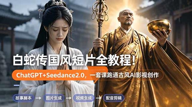 白蛇传-国风短片全教程！ChatGPTSeedance2_0，一套课跑通古风AI影视创作
