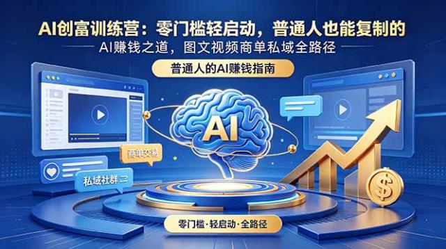 AI创富训练营：零门槛轻启动，普通人也能复制的AI赚钱之道，图文视频商单私域全路径