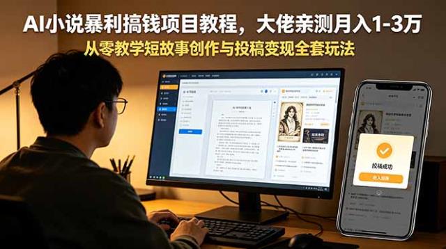 AI小说暴利搞钱项目教程，大佬亲测月入1-3万，从零教学短故事创作与投稿变现全套玩法